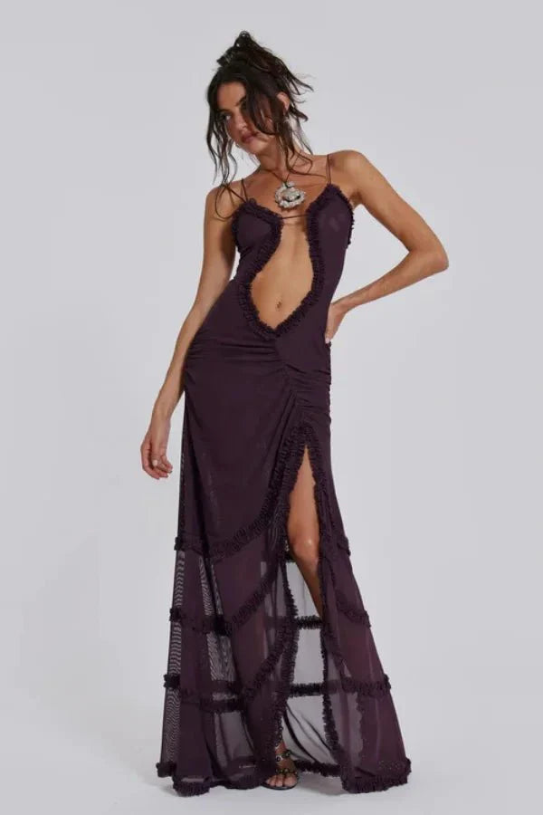 Abigail | Women’s Printed Maxi Dress | Cut Out Spaghetti Strap Holiday Wear-Women Dress-Eltrendio
