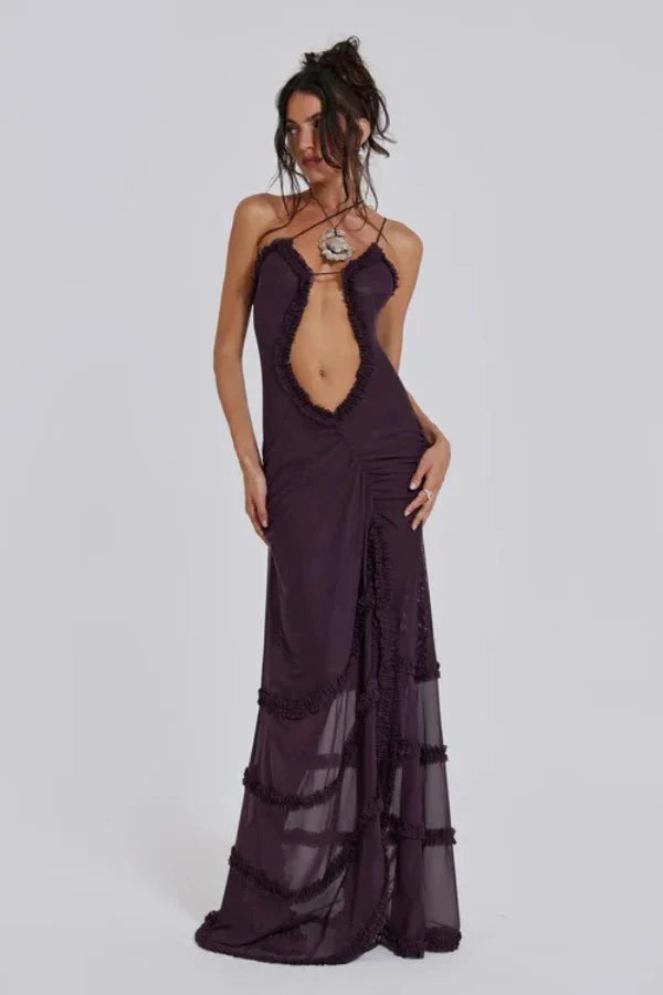 Abigail | Women’s Printed Maxi Dress | Cut Out Spaghetti Strap Holiday Wear-Women Dress-Eltrendio