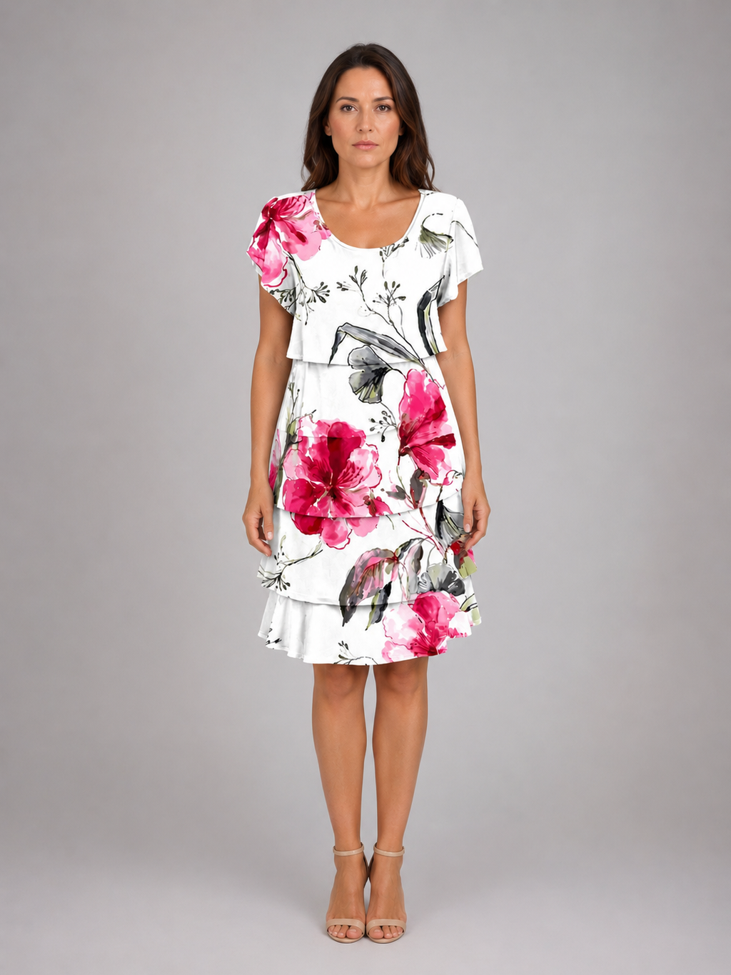 Adeline | Women’s Knee Length Dress | Layered Ruffle Flutter Sleeve