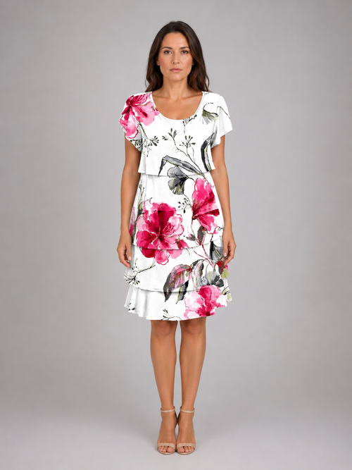Adeline | Women’s Knee Length Dress | Layered Ruffle Flutter Sleeve