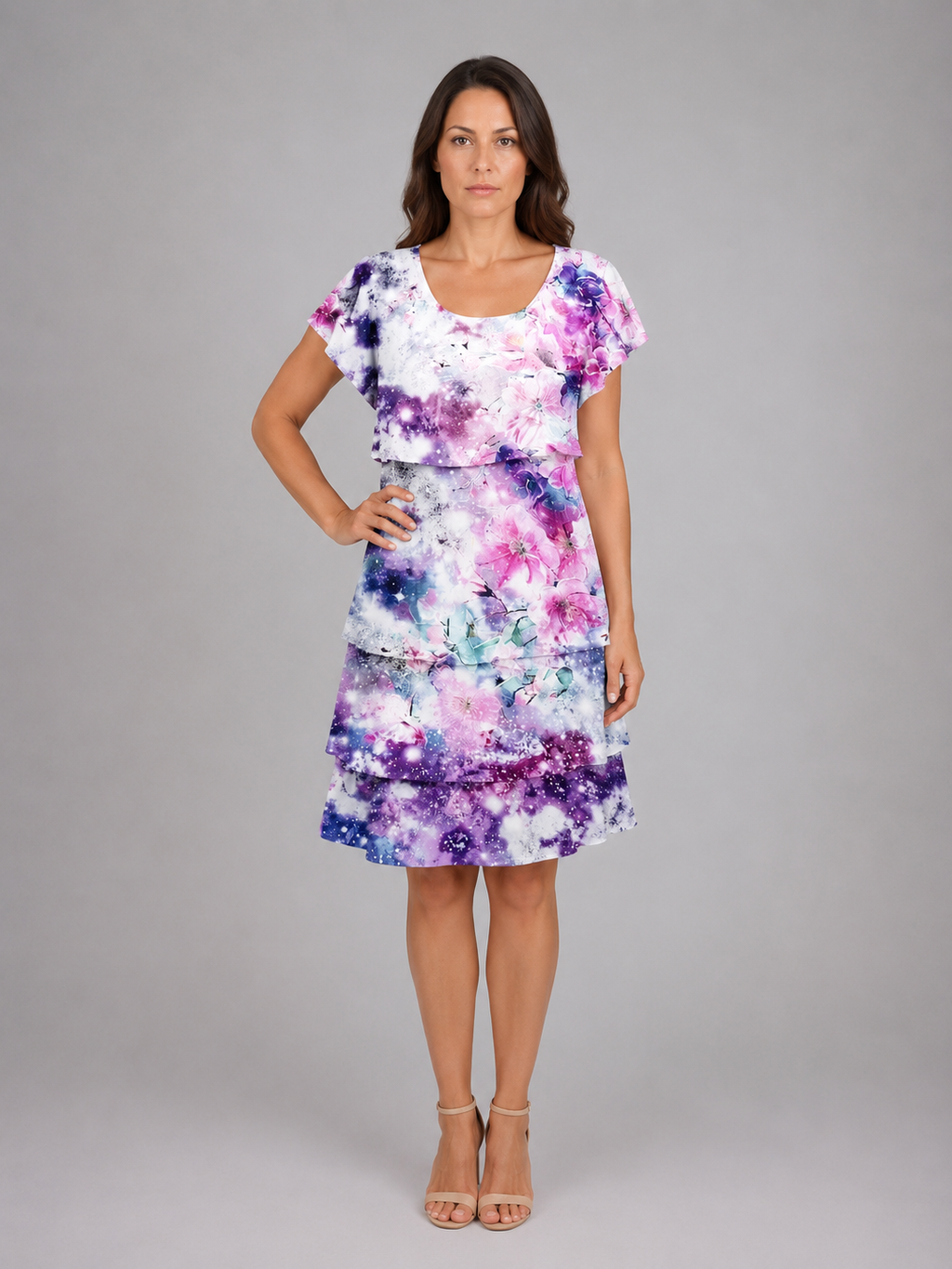 Adeline | Women’s Knee Length Dress | Layered Ruffle Flutter Sleeve 7