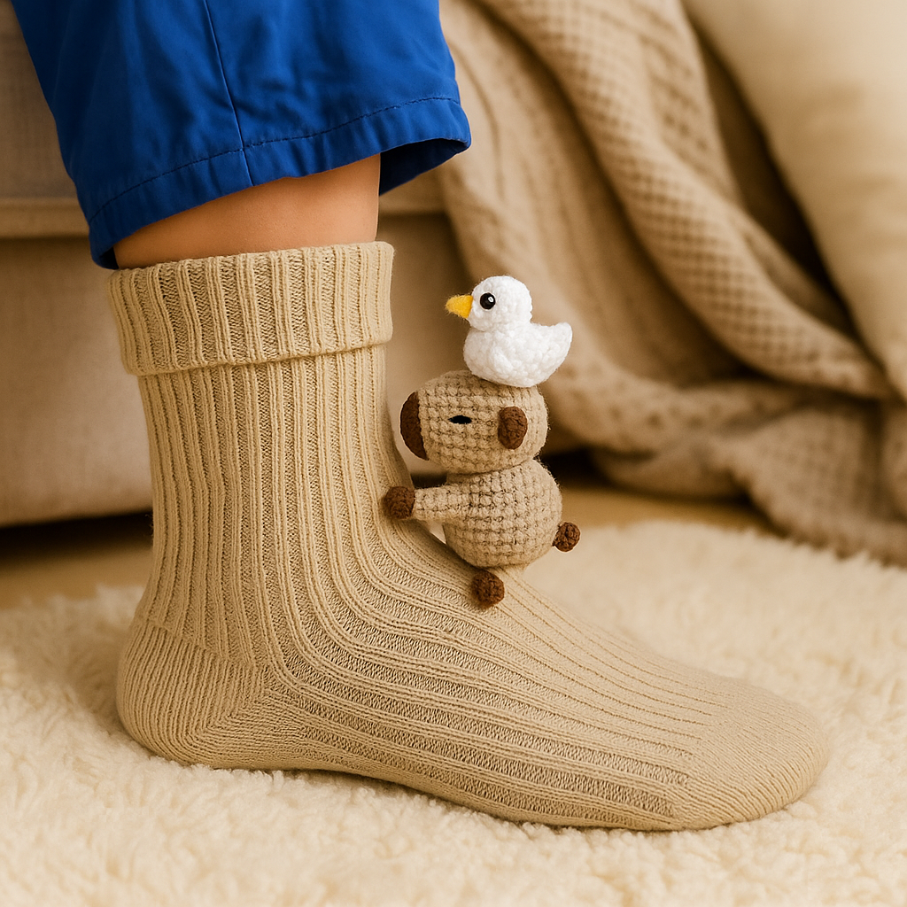 Alfie | Unisex Animal Character Socks | Ribbed Knit Crew Length Novelty Socks-Socks-Eltrendio