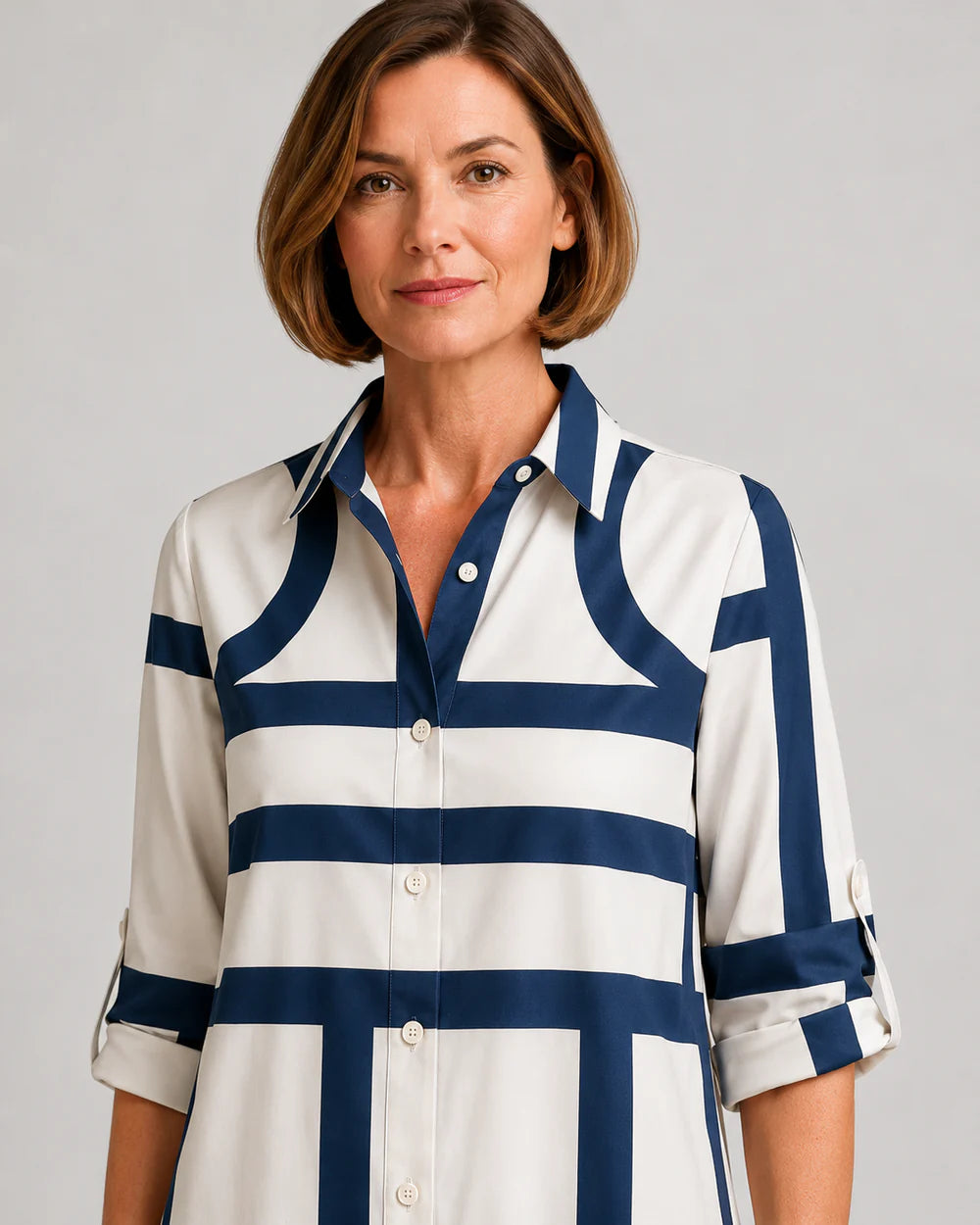 Amelia | Women's Geometric Print Shirt Dress | Button Front Midi Wedding Guest Dress