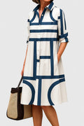 Amelia | Women's Geometric Print Shirt Dress | Button Front Midi Wedding Guest Dress