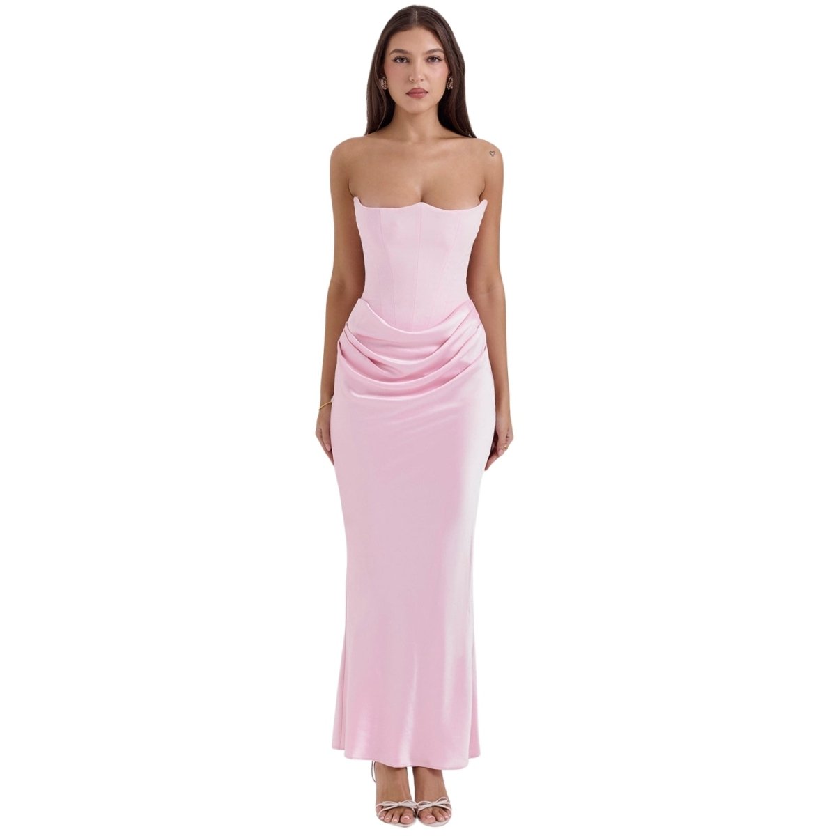 Amelia | Women’s Strapless Maxi Dress | Draped Detail Panel Bodice Evening Dress-Women Dress-Eltrendio