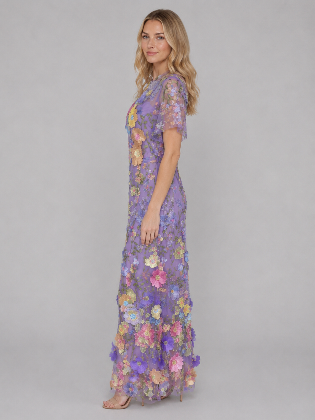 Women's 3D Floral Embroidered Tulle Maxi Dress – Elegant Occasion Gown - Image 4