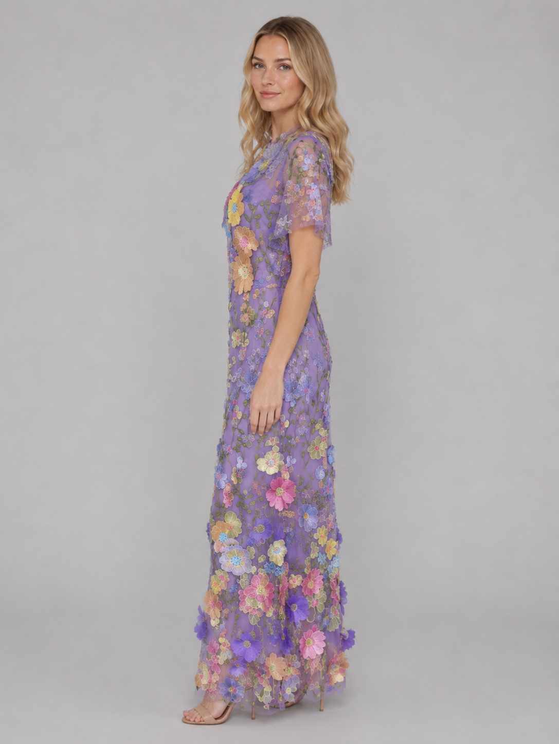 Women's 3D Floral Embroidered Tulle Maxi Dress – Elegant Occasion Gown - Image 4