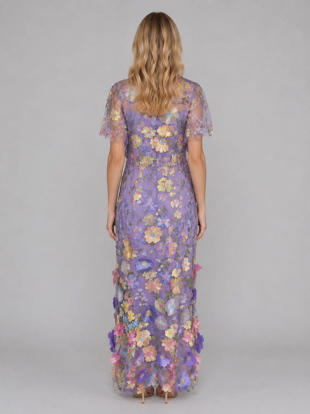 Women's 3D Floral Embroidered Tulle Maxi Dress – Elegant Occasion Gown - Image 2