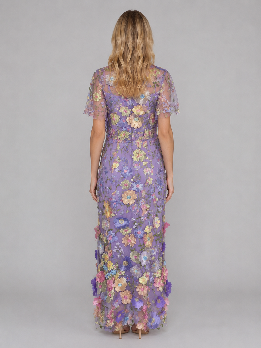 Women's 3D Floral Embroidered Tulle Maxi Dress – Elegant Occasion Gown - Image 2