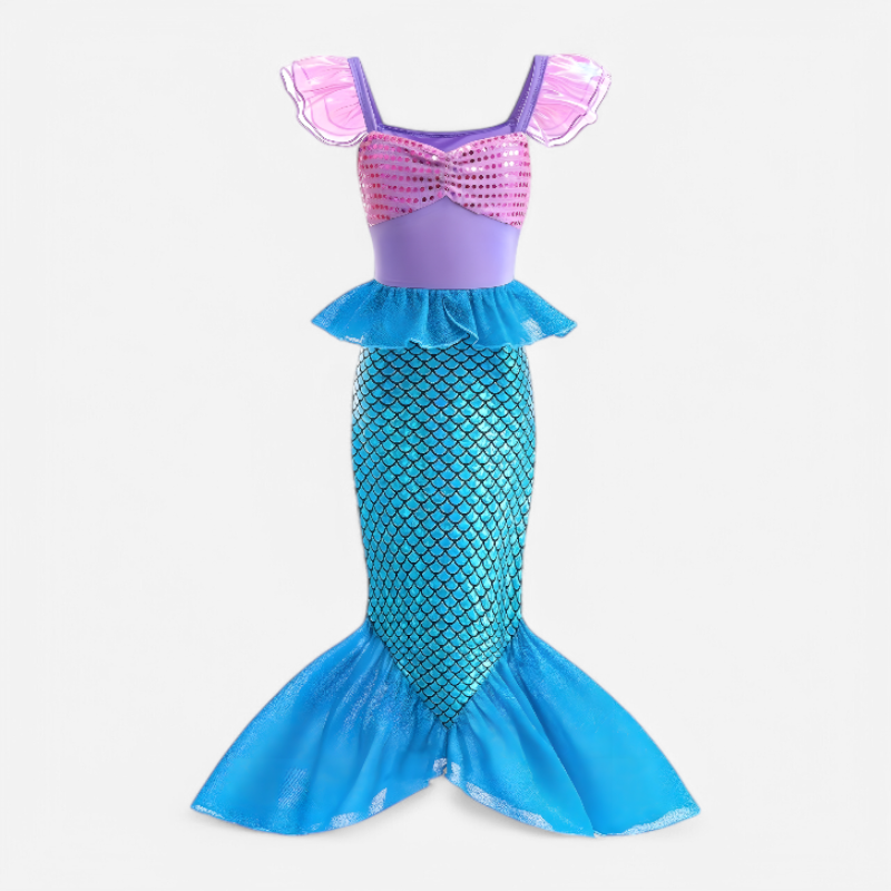 Arabella | Girls Mermaid Costume Dress | Scale Print Tail Holiday Celebration-Kids Costumes-Eltrendio