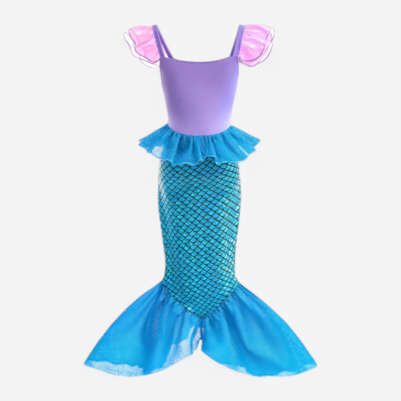 Arabella | Girls Mermaid Costume Dress | Scale Print Tail Holiday Celebration-Kids Costumes-Eltrendio