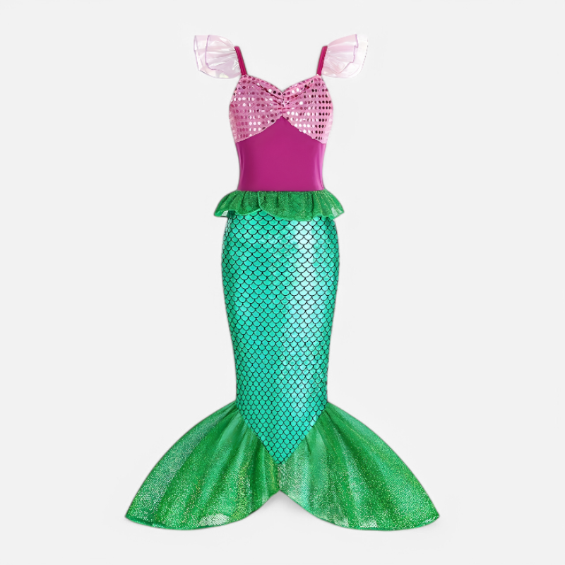 Arabella | Girls Mermaid Costume Dress | Scale Print Tail Holiday Celebration-Kids Costumes-Eltrendio