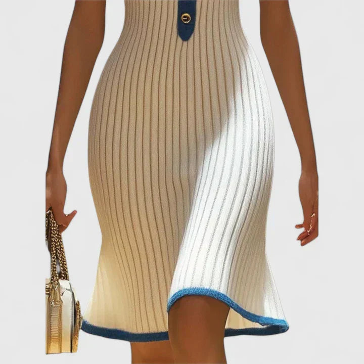 Arabella | Women's Ribbed Knit Midi Dress | Button Front Garden Party Dress-Women Dress-Eltrendio