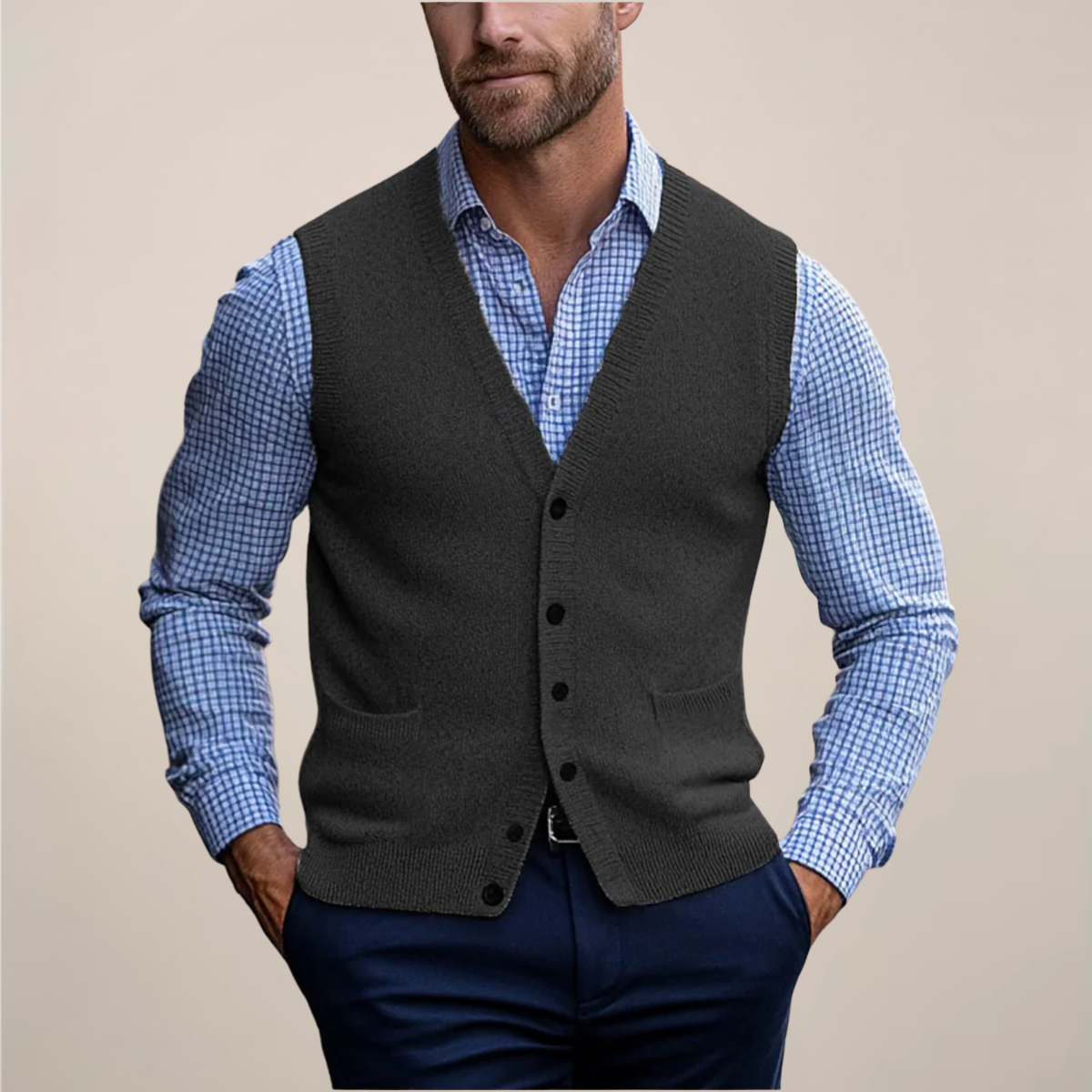 Drew | Men’s Spring Buttoned Knit Vest - Image 2