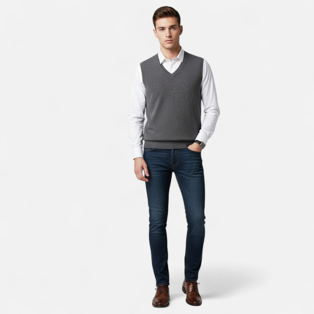 Ashwell | Men’s V Neck Sweater Vest | Sleeveless Knit Pullover Smart Casual Wear-Men Vest-Eltrendio