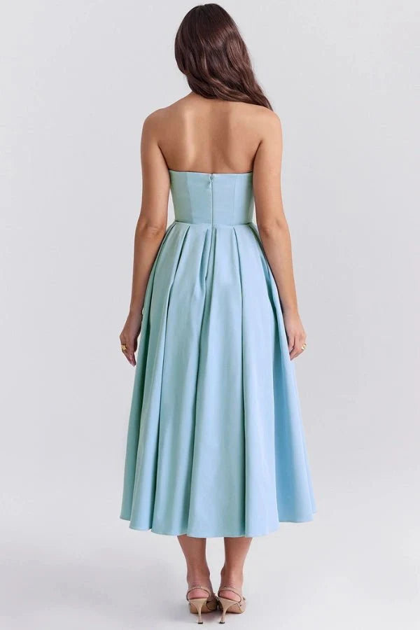Audrey | Women’s Strapless Midi Dress | Pleated Skirt Wedding Guest Wear-Women Dress-Eltrendio