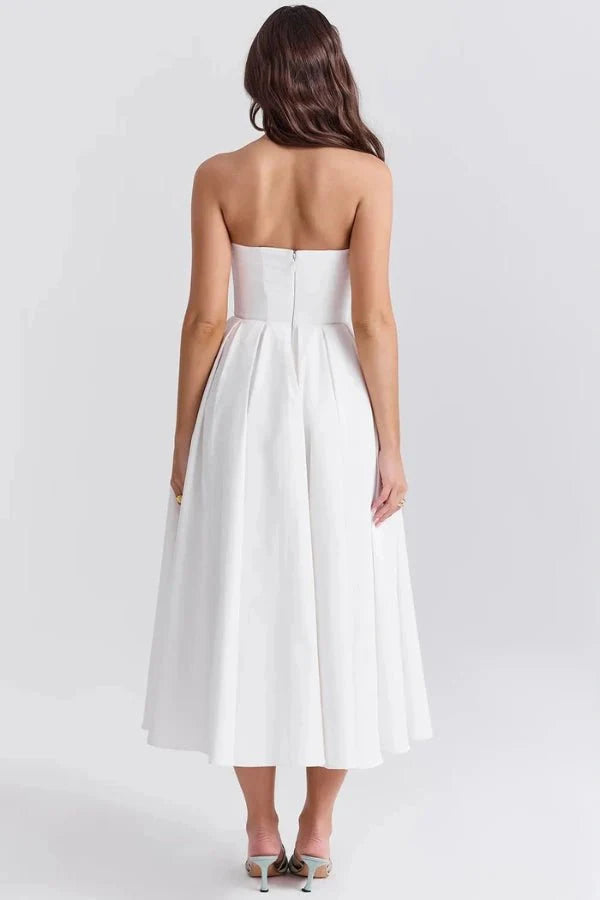 Audrey | Women’s Strapless Midi Dress | Pleated Skirt Wedding Guest Wear-Women Dress-Eltrendio