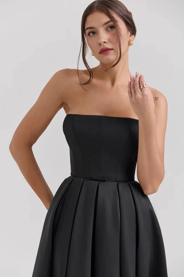 Audrey | Women’s Strapless Midi Dress | Pleated Skirt Wedding Guest Wear-Women Dress-Eltrendio