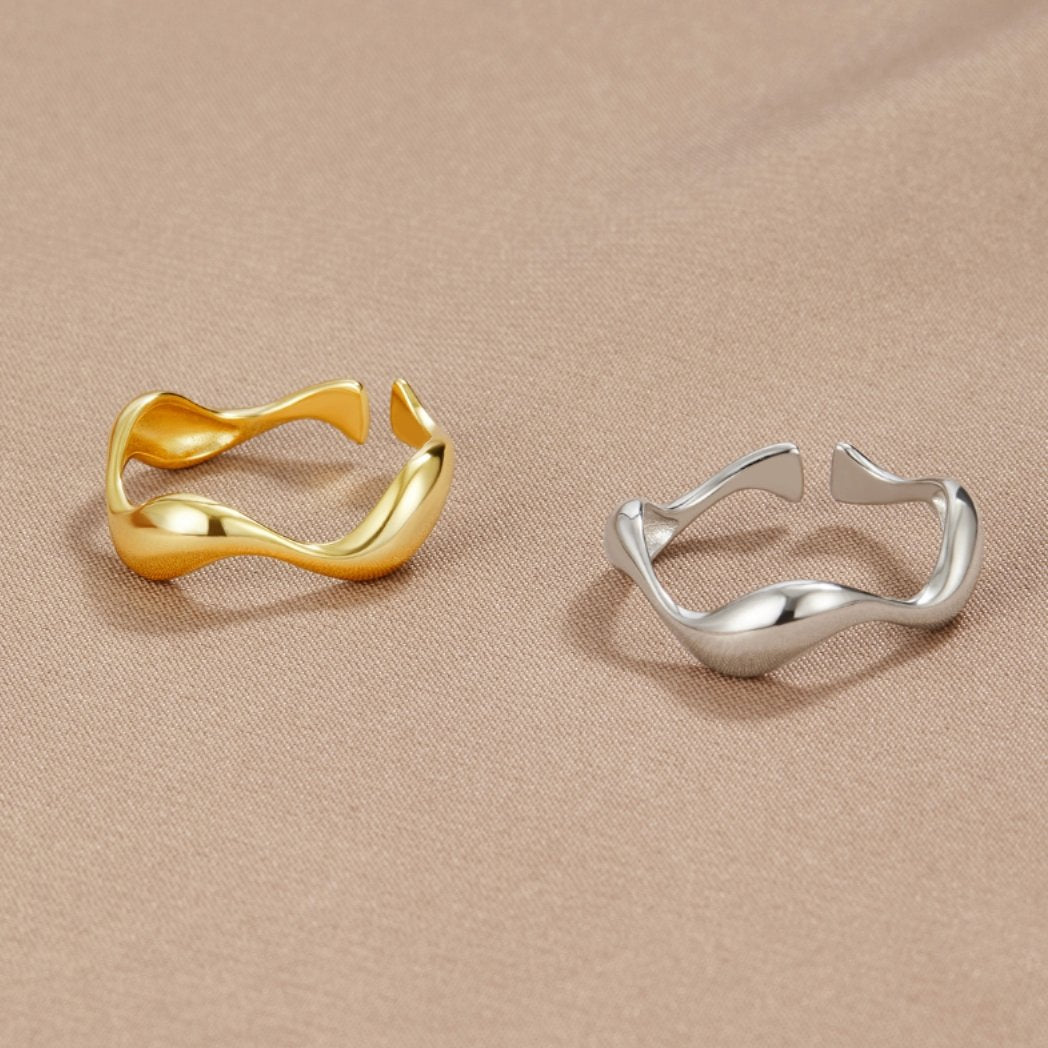 Aurelia | Women’s Open Band Ring | Wave Shape Gold Tone Everyday Jewellery-Ring-Eltrendio