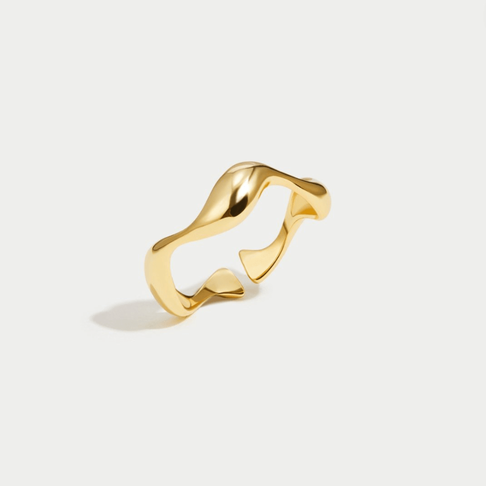 Aurelia | Women’s Open Band Ring | Wave Shape Gold Tone Everyday Jewellery-Ring-Eltrendio