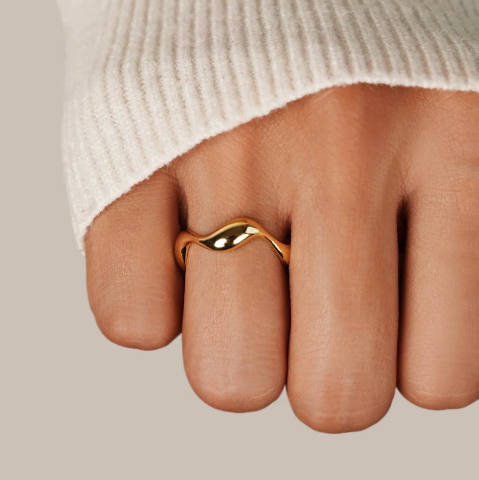 Aurelia | Women’s Open Band Ring | Wave Shape Gold Tone Everyday Jewellery-Ring-Eltrendio