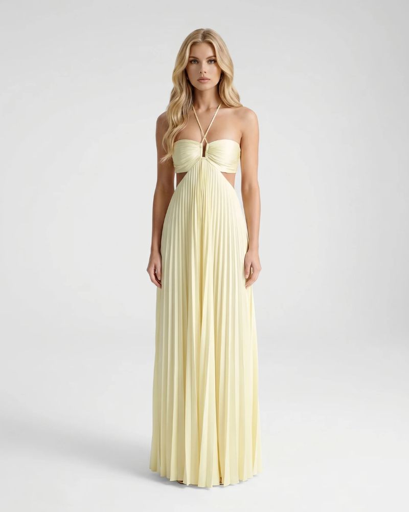 Aurora | Cutout Pleated Halter Maxi Dress