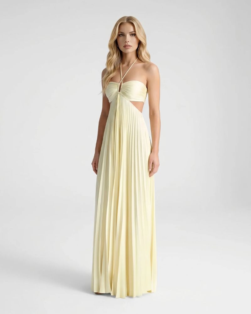 Aurora | Cutout Pleated Halter Maxi Dress - Image 2