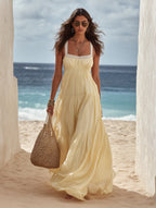 Amalfi | Lace Trim Tiered Ruffle Linen Maxi Dress - Image 4