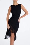 Bethany | Women’s Ruched Midi Dress | Sleeveless Asymmetric Hem Occasion Wear-Women Dress-Eltrendio
