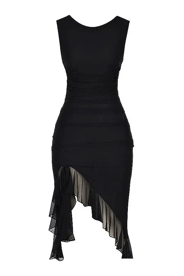 Bethany | Women’s Ruched Midi Dress | Sleeveless Asymmetric Hem Occasion Wear-Women Dress-Eltrendio