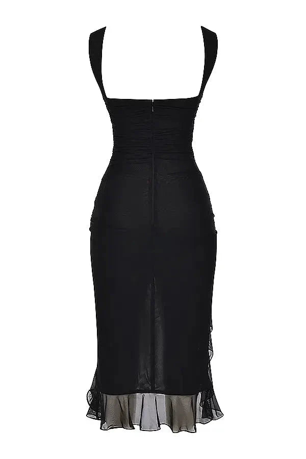 Bethany | Women’s Ruched Midi Dress | Sleeveless Asymmetric Hem Occasion Wear-Women Dress-Eltrendio