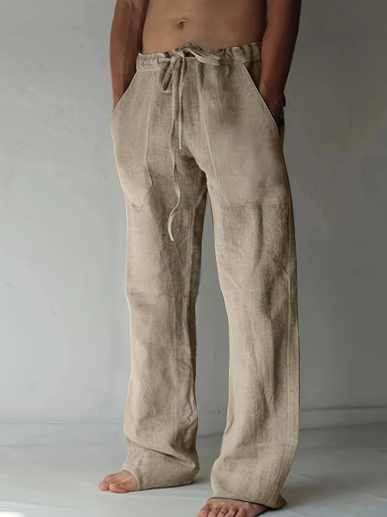 Brighton | Men’s Drawstring Wide Leg Trousers | Side Pockets Full Length Daily Wear-Men's Trousers-Eltrendio