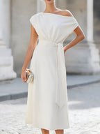 Blanche | Off-Shoulder Belted Midi Dress