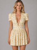 Camille | Women’s Mini Dress | Floral Print Puff Sleeve