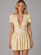 Camille | Women’s Mini Dress | Floral Print Puff Sleeve