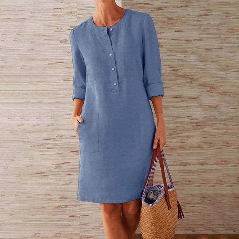 Catherine | Women’s Knee Length Dress | Button Front Pocket 2