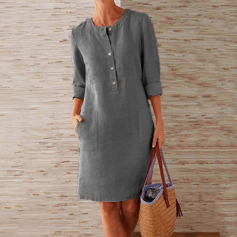 Catherine | Women’s Knee Length Dress | Button Front Pocket 4