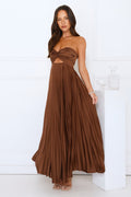 Amber | Strapless Satin Pleated Maxi Dress