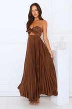 Amber | Strapless Satin Pleated Maxi Dress