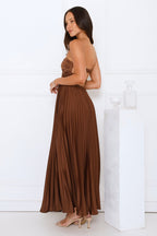 Amber | Strapless Satin Pleated Maxi Dress - Image 6