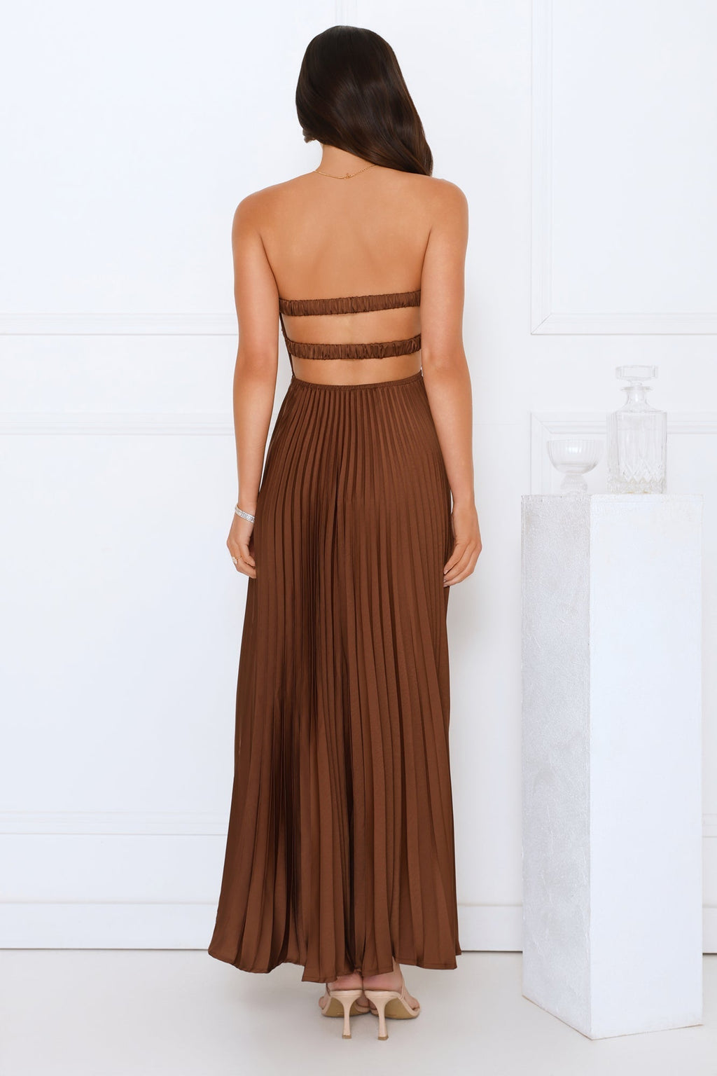 Amber | Strapless Satin Pleated Maxi Dress - Image 7
