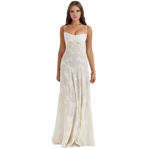 Charlotte | Women’s Floral Maxi Dress | Spaghetti Straps Panel Detail Wedding Guest Dress-Women Dress-Eltrendio
