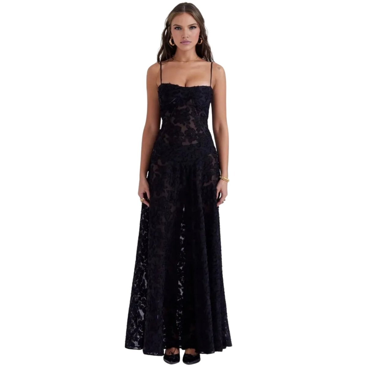 Charlotte | Women’s Floral Maxi Dress | Spaghetti Straps Panel Detail Wedding Guest Dress-Women Dress-Eltrendio