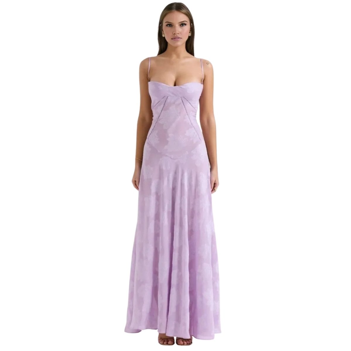 Charlotte | Women’s Floral Maxi Dress | Spaghetti Straps Panel Detail Wedding Guest Dress-Women Dress-Eltrendio