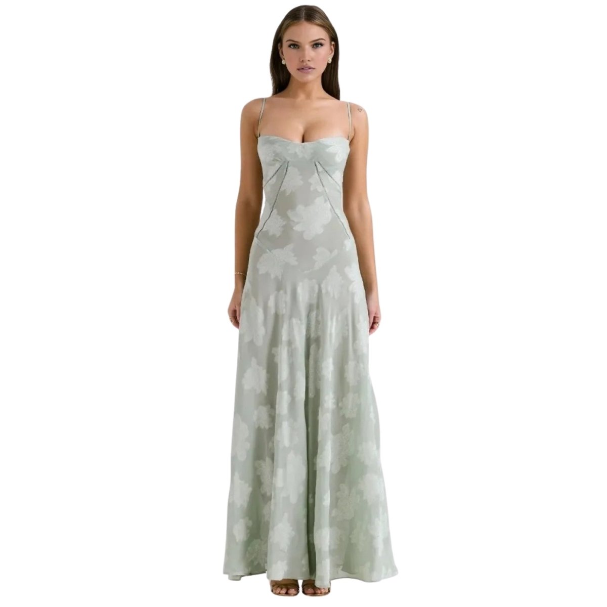 Charlotte | Women’s Floral Maxi Dress | Spaghetti Straps Panel Detail Wedding Guest Dress-Women Dress-Eltrendio