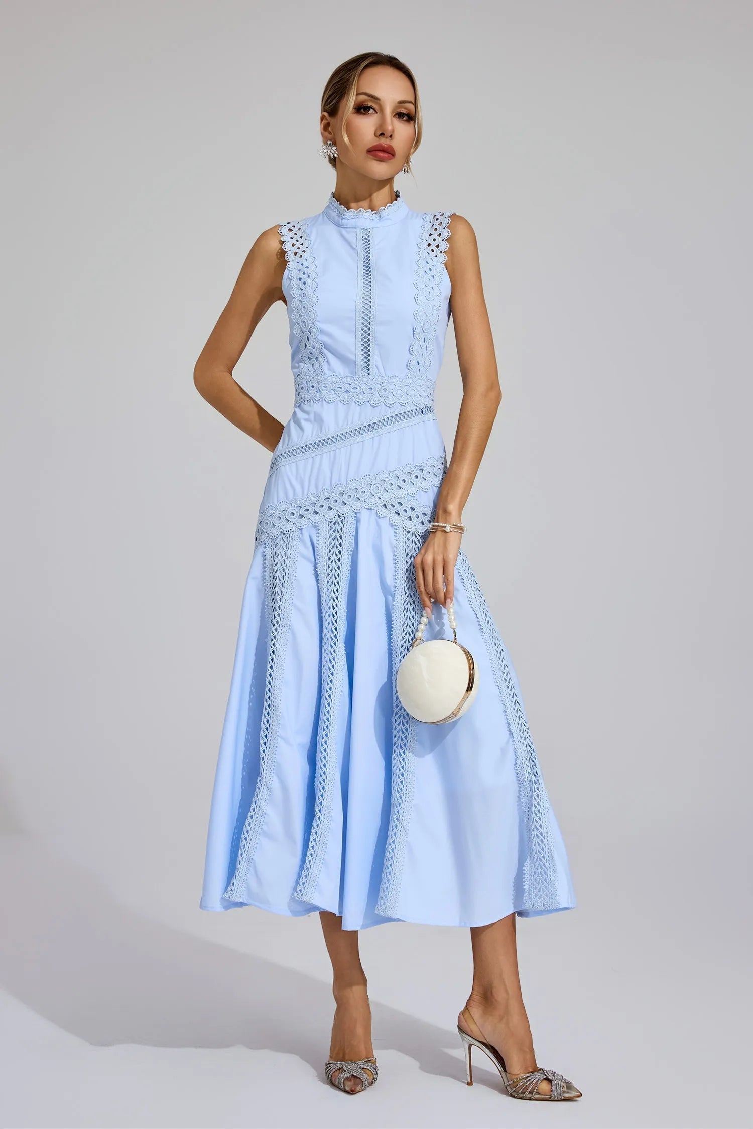 Lily | Women's Sleeveless Lace Midi Wedding Guest Dress - Image 3