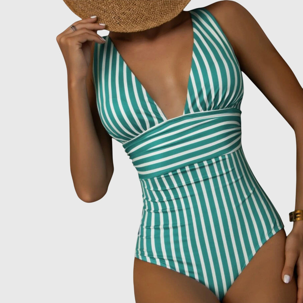 One Piece Swimsuit | Striped Monokini Bathing Suit-Women Swimsuit-Eltrendio