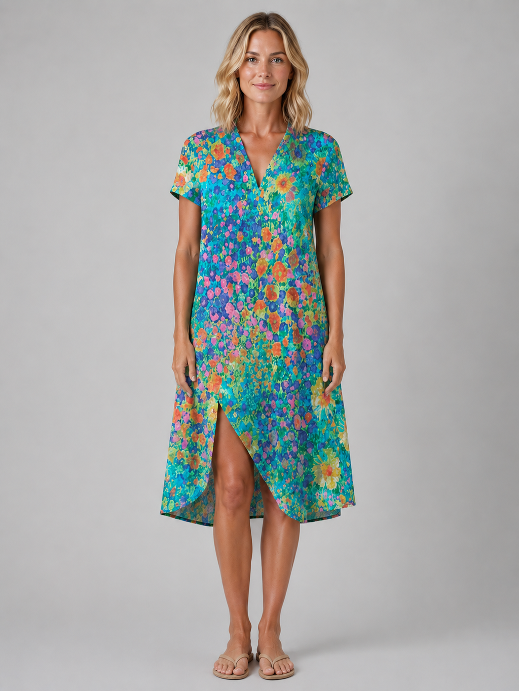 Daphne | Women’s Midi Dress | Floral Print Front Split