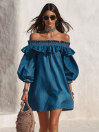 Billie | Off-Shoulder Ruffle Sleeve Denim Mini Dress - Image 4