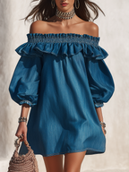 Billie | Off-Shoulder Ruffle Sleeve Denim Mini Dress